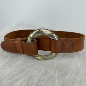 Chicos circle Silver Buckle Leather Belt made in Morocco Sz S